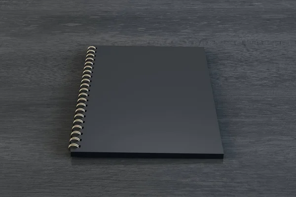 Close Empty Black Spiral Notepad Dark Wooden Background Mock Rendering — Stockfoto