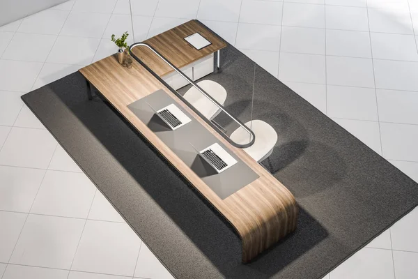 Top View Modern Office Interior Concrete Walls Floor Furniture Equipment — стоковое фото