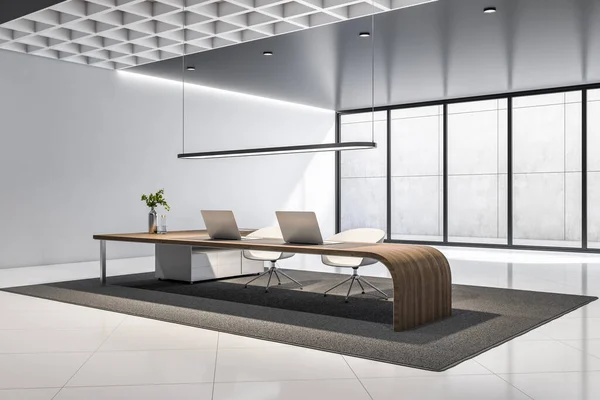 Luxury Office Interior Window City View Concrete Walls Floor Furniture — Stock fotografie