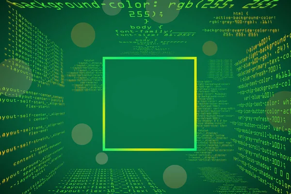 Abstract Glowing Green Coding Programming Background Blank Square Mock Frame — Stock Photo, Image