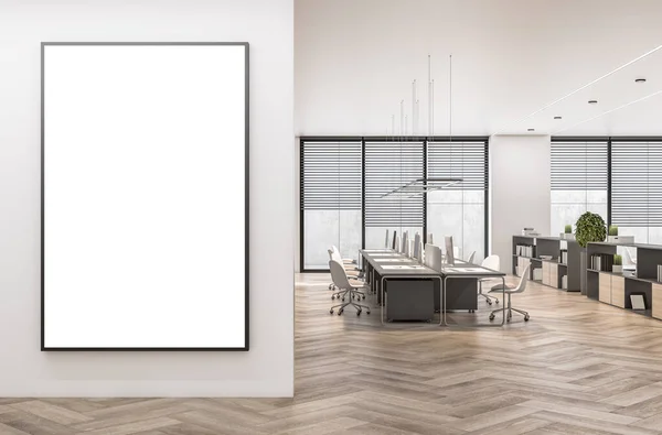 Modern Coworking Concrete Office Interior Blank Mock Banner Frame Wall — Stockfoto
