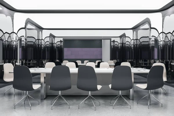 Contemporary Glass Conference Office Interior Reflections Furniture Equipment Rendering — Stock Photo, Image