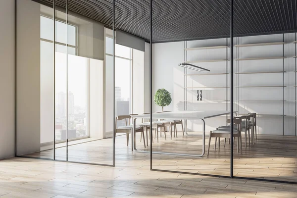 현대의 회의실 파티션 나무로 바닥재 그리고 컨셉이야 렌더링 — 스톡 사진