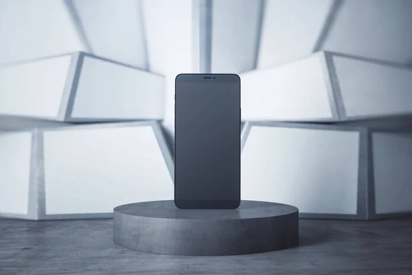 Podium Met Lege Mock Screen Smartphone Abstracte Wandachtergrond Productpresentatie Concept — Stockfoto