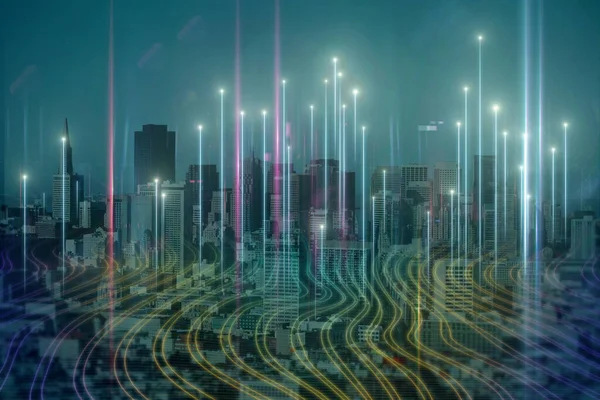 Творчий Цифровий Міський Фон Розумне Місто Технології Інноваційна Концепція Подвійне — стокове фото