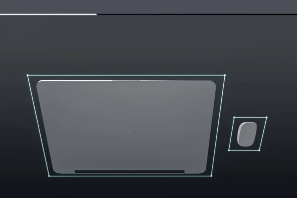 Нижний Вид Абстрактного Прозрачного Рабочего Стола Дизайнера Ноутбуком Компьютерной Мышью — стоковое фото