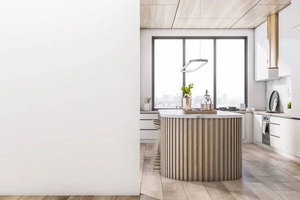 Interior Cozinha Concreto Moderno Com Vazio Mock Lugar Parede Ilha — Fotografia de Stock