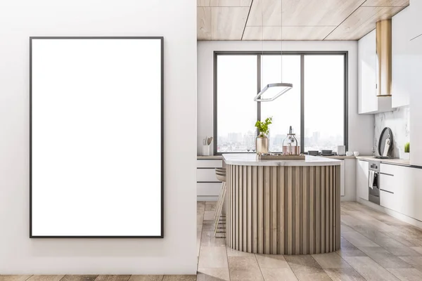 Moderno Interno Cucina Cemento Con Poster Vuoto Mock Sul Muro — Foto Stock