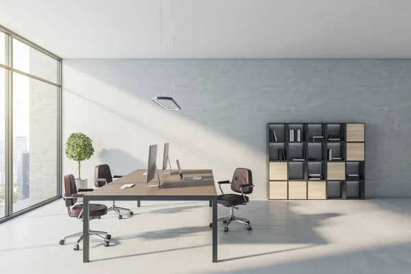 Modern Concrete Office Furniture Window City View Daylight Rendering — Stock Photo, Image