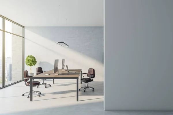 Modern Concrete Office Empty Mock Place Wall Furniture Window City — Stock Photo, Image