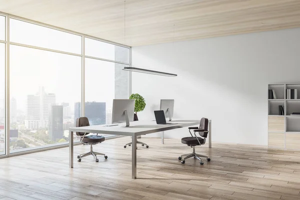 Zeitgenössisches Bürointerieur Aus Beton Mit Holzboden Und Decke Ausstattung Möbeln — Stockfoto