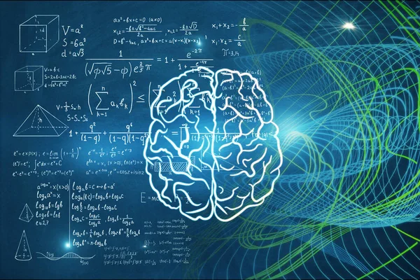 Matematiksel Formüllerle Soyut Renkli Beyin Arkaplanı Akıl Kavramı Hazırlama — Stok fotoğraf
