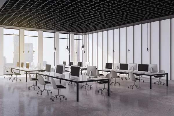 Contemporary White Concrete Coworking Office Interior Window City View Equipment — Stock Photo, Image
