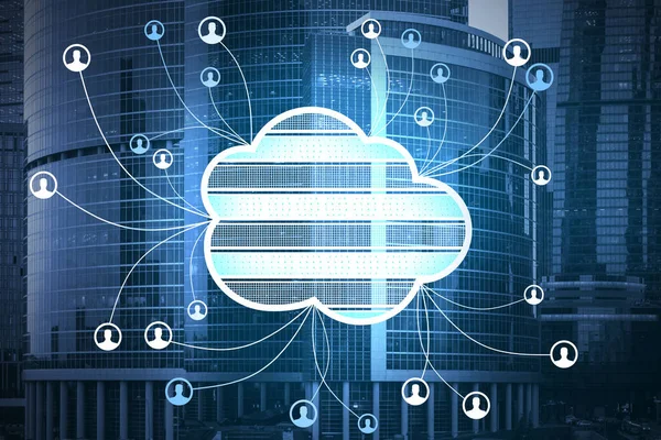 Ologramma Astratto Cloud Computing Sfondo Sfocato Della Città Tecnologia Database — Foto Stock