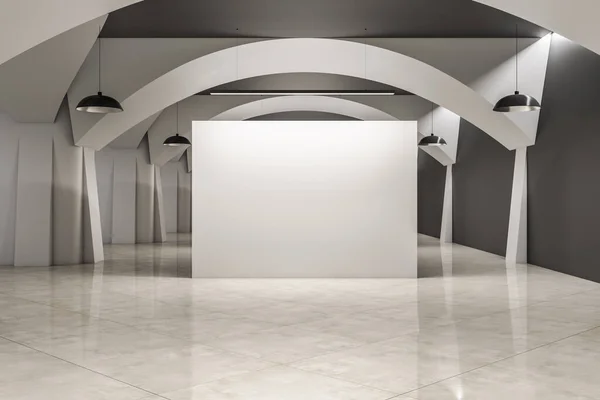 Moderno Salão Exposições Interior Com Parede Concreto Piso Branco Simular — Fotografia de Stock