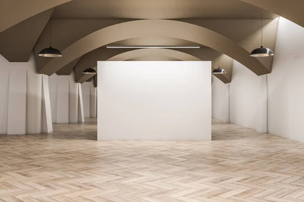 Modern Tentoonstellingshal Interieur Met Betonnen Muur Houten Vloeren Blanco Mock — Stockfoto