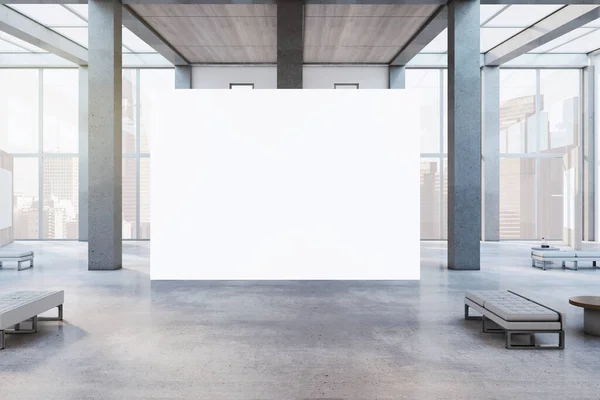 Moderne Houten Betonnen Galerij Interieur Met Lege Witte Mock Billboard — Stockfoto