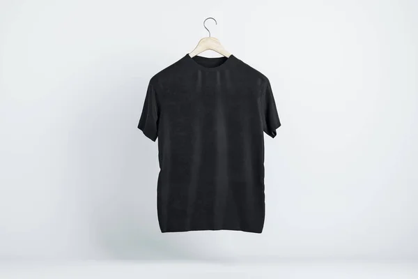 Blank Czarny Nowoczesny Pasujący Shirt Drewnianym Wieszaku Miejscem Logo Tapecie — Zdjęcie stockowe