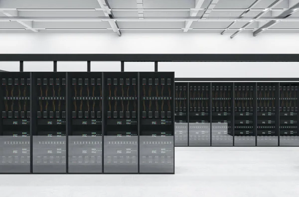 Modern Serverrumsinredning Datacenter Säkerhet Och Databas Koncept Återgivning — Stockfoto