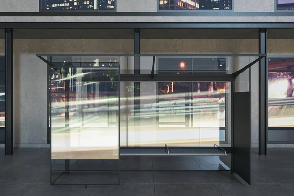 Moderne Gläserne Bushaltestelle Mit Stadtreflexionen Und Tageslicht Verkehrs Und Stadtentwicklungskonzept — Stockfoto