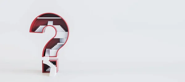 Wide Image Abstract Red Question Mark Stairs White Background Mock — Stock Photo, Image