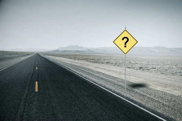 Road Success Right Decision Concept Empty Wide Road Desert Question — Fotografia de Stock