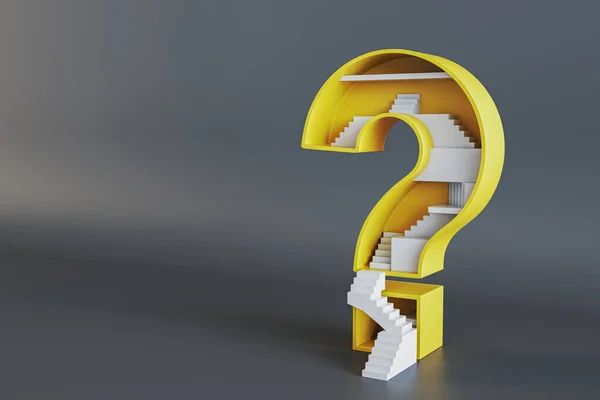 Abstract Yellow Question Mark Stairs Gray Background Mock Place Challenge — Stock Photo, Image