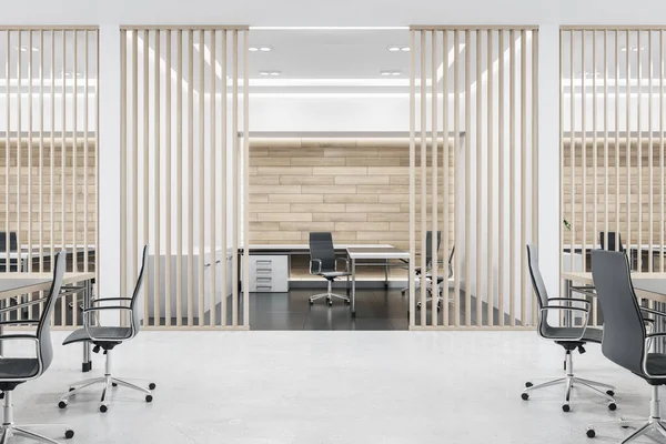 Modern Wooden Concrete Office Interior Furniture Blinds Design Architecture Concept — Stock Photo, Image