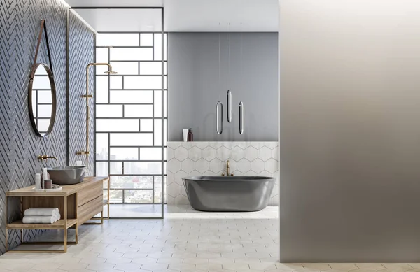 Modern Stylish Bathroom Interior Mock Place Concrete Wall Window City — Stock Photo, Image