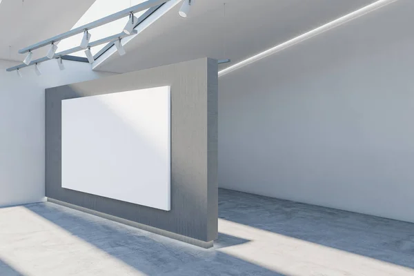 Modern Concrete Exhibition Hall Interior Empty Mock Banner Wall Sunlight — Stock Photo, Image