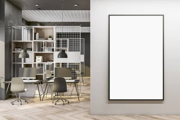 Blanco Witte Poster Zwart Frame Met Kopieerruimte Voor Logo Lichtmuur — Stockfoto