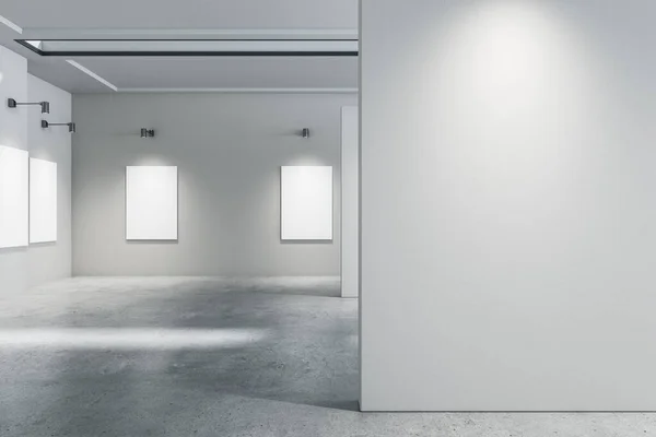 Moderne Betonnen Galerij Interieur Met Lege Witte Mock Posters Tentoonstellingsconcept — Stockfoto