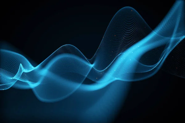 暗い壁紙上の創造的な輝く青い波のホログラム テクノロジーと方法論の概念 3Dレンダリング — ストック写真