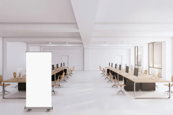 Moderno Interior Hormigón Madera Coworking Oficina Con Blanco Vacío Maqueta —  Fotos de Stock
