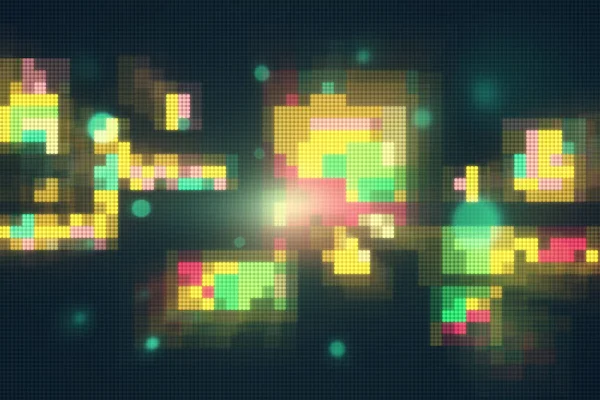Creative colorful blurry pixel blocks wallpaper. Bg and technology, digital world concept. 3D Rendering