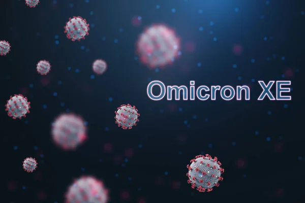 Abstract blue omicron virus backdrop. SARS-CoV-2 Coronavirus Variant and corona concept. 3D Rendering