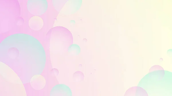 Мягкий розовый горизонтальный фон с градиентными разноцветными кругами, похожими на мыльные пузыри. Синий, желтый, розовый цвета. Симпатичный фон рабочего стола. Пространство для текста. — стоковый вектор