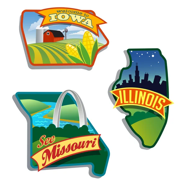 Midwest Estados Unidos Illinois Missouri Iowa — Vector de stock