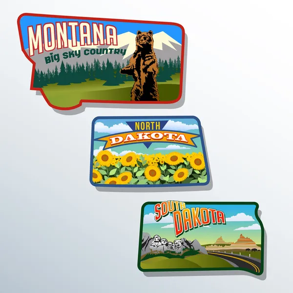 Ilustraciones de forma retro estado de dakota del norte montana y dakota del sur — Archivo Imágenes Vectoriales