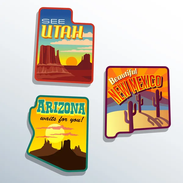 Suroeste de Estados Unidos Arizona Nuevo México Utah vector viajes ilustraciones diseños — Vector de stock