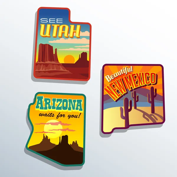 Suroeste de Estados Unidos Arizona Nuevo México Utah vector viajes ilustraciones diseños — Archivo Imágenes Vectoriales