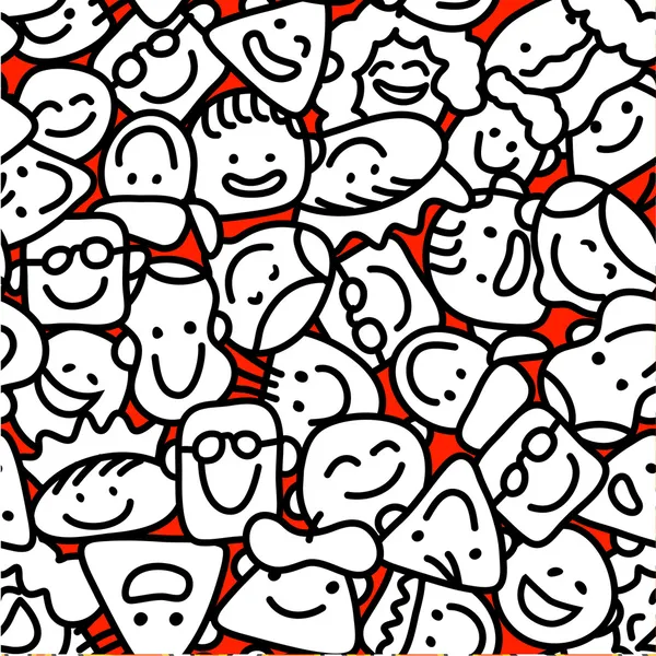 Seamless abstract pattern of hand drawn cartoon faces — Stock Vector