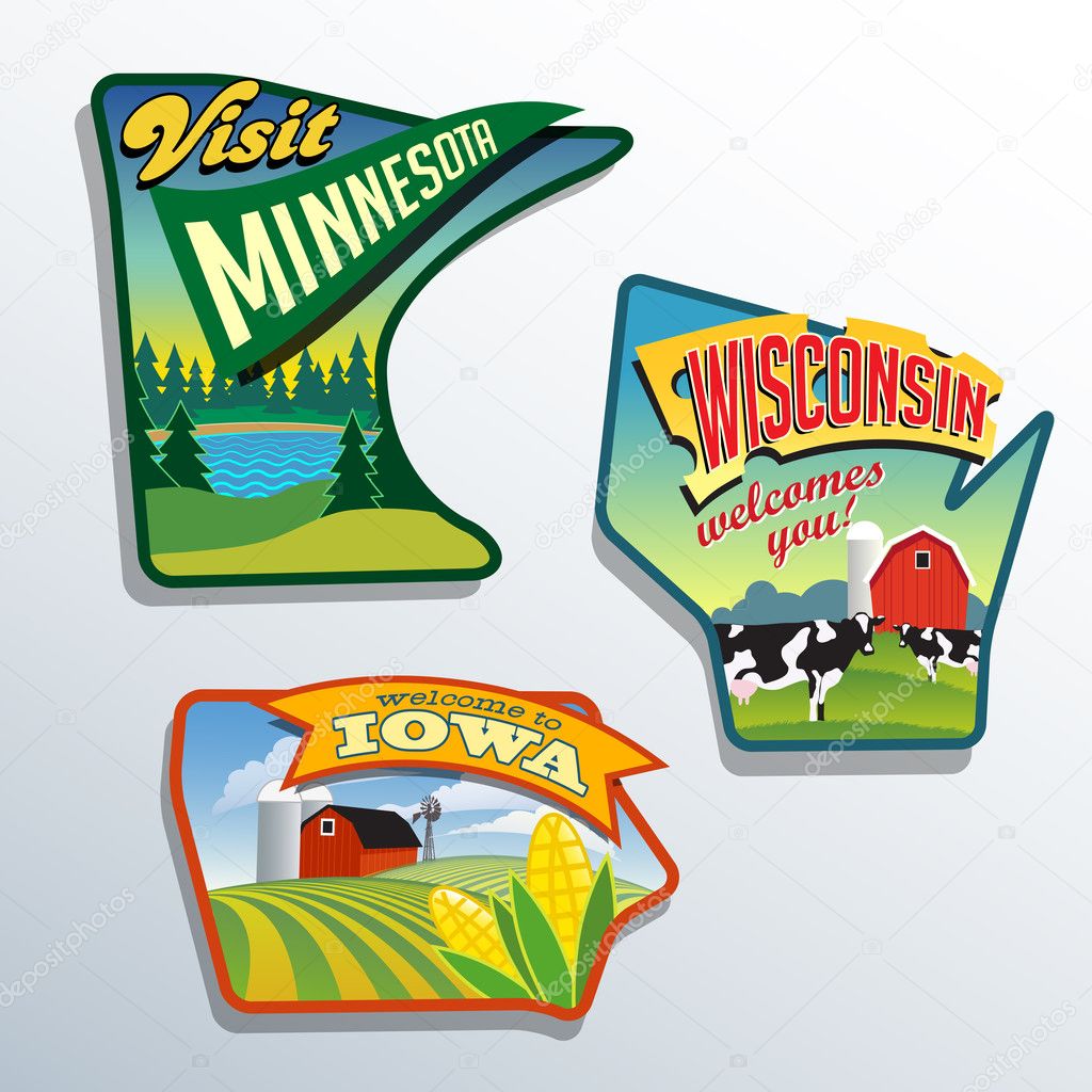 Midwest United States Minnesota Wisconsin Iowa vector illustrations designs
