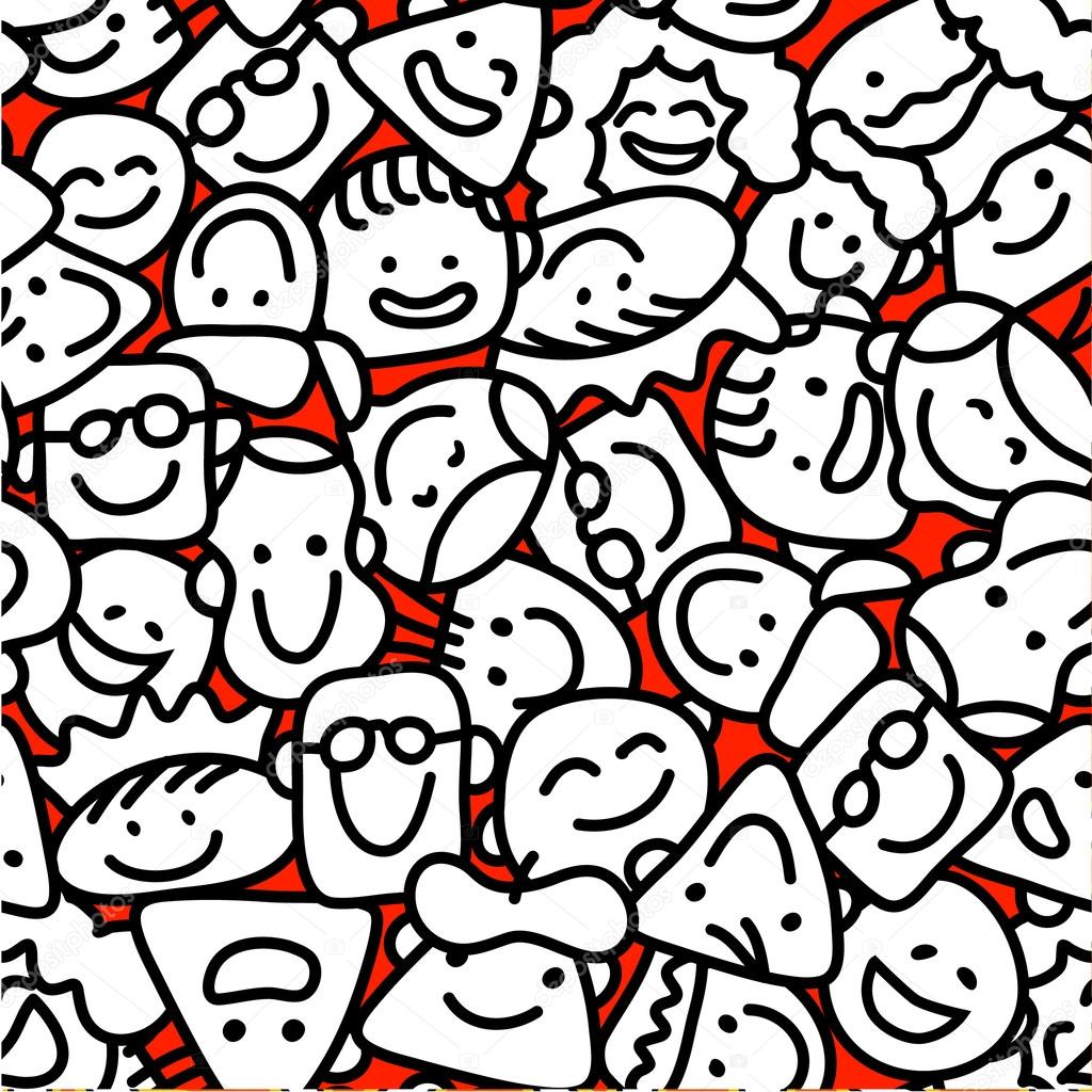 Seamless abstract pattern of hand drawn cartoon faces