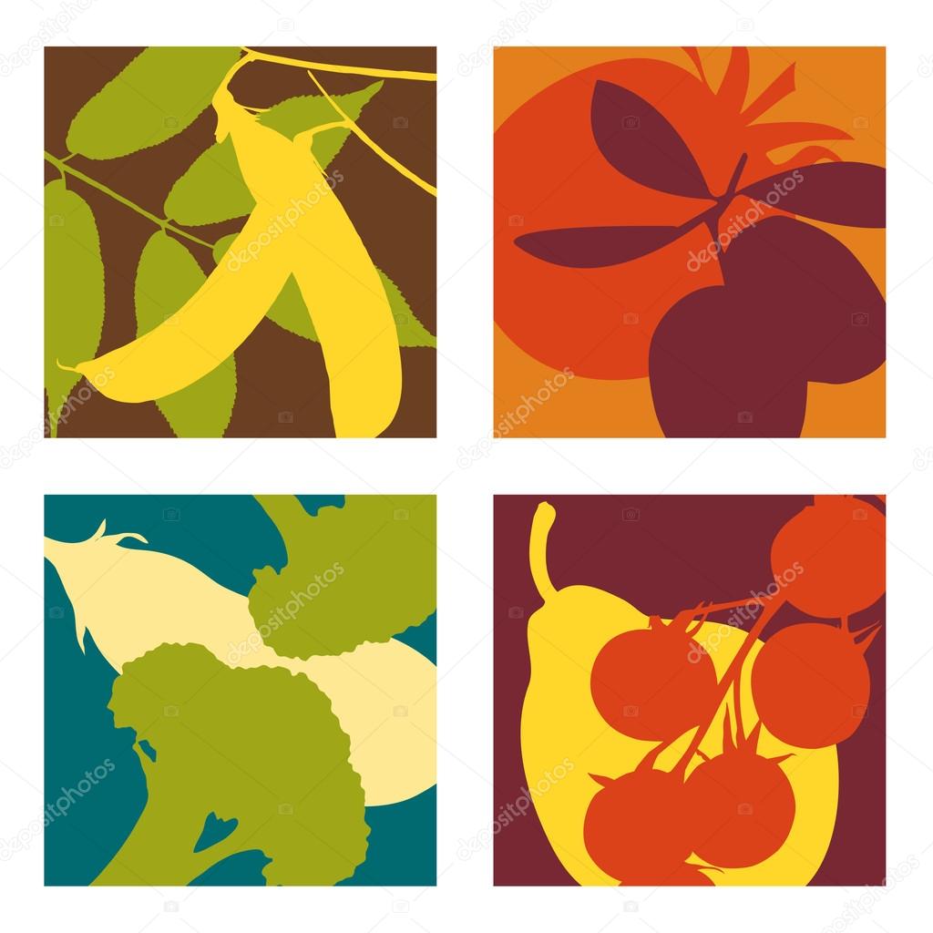 Modern abstract vector fruit and vegetable designs