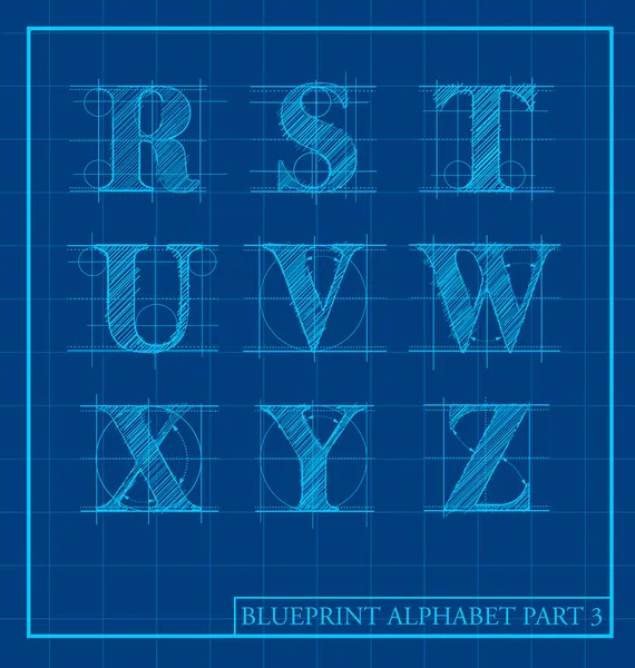 Blueprint style letter set alphabet — Stock Vector