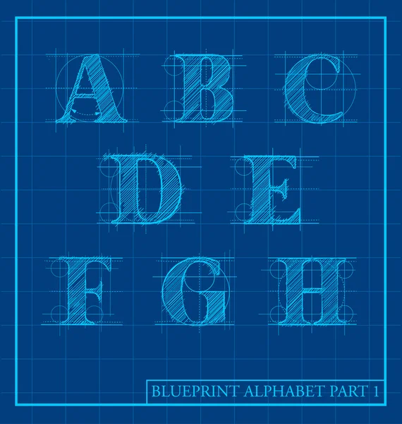 Blaupause Stil Buchstaben set alphabet — Stock vektor