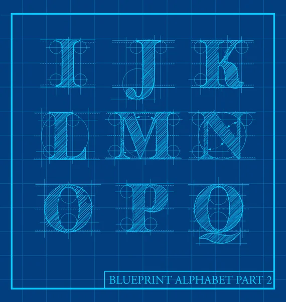 Blueprint style letter set alphabet — Stock Vector
