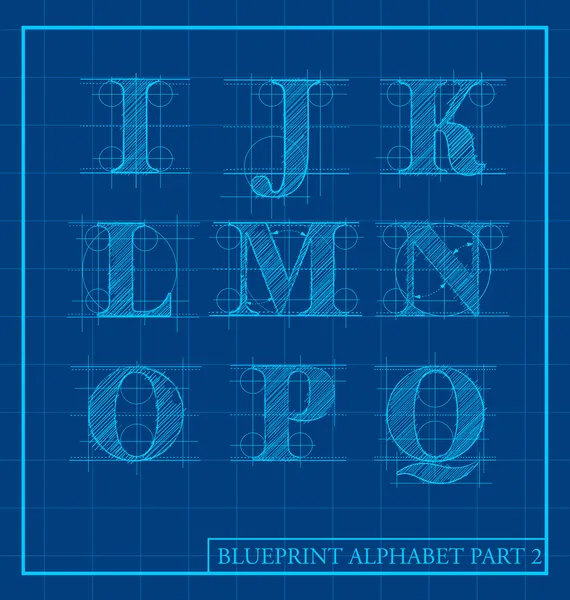 Alfabeto conjunto de letras estilo Blueprint — Archivo Imágenes Vectoriales