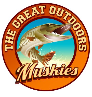 Muskie balıkçılık çizimde etiket tasarımı
